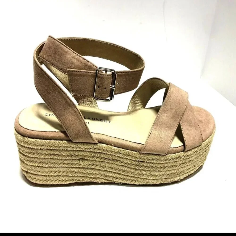 Chinese Laundry Women’s Zala Micro Suede Beige/Pink Platform Sandals Size 10M
